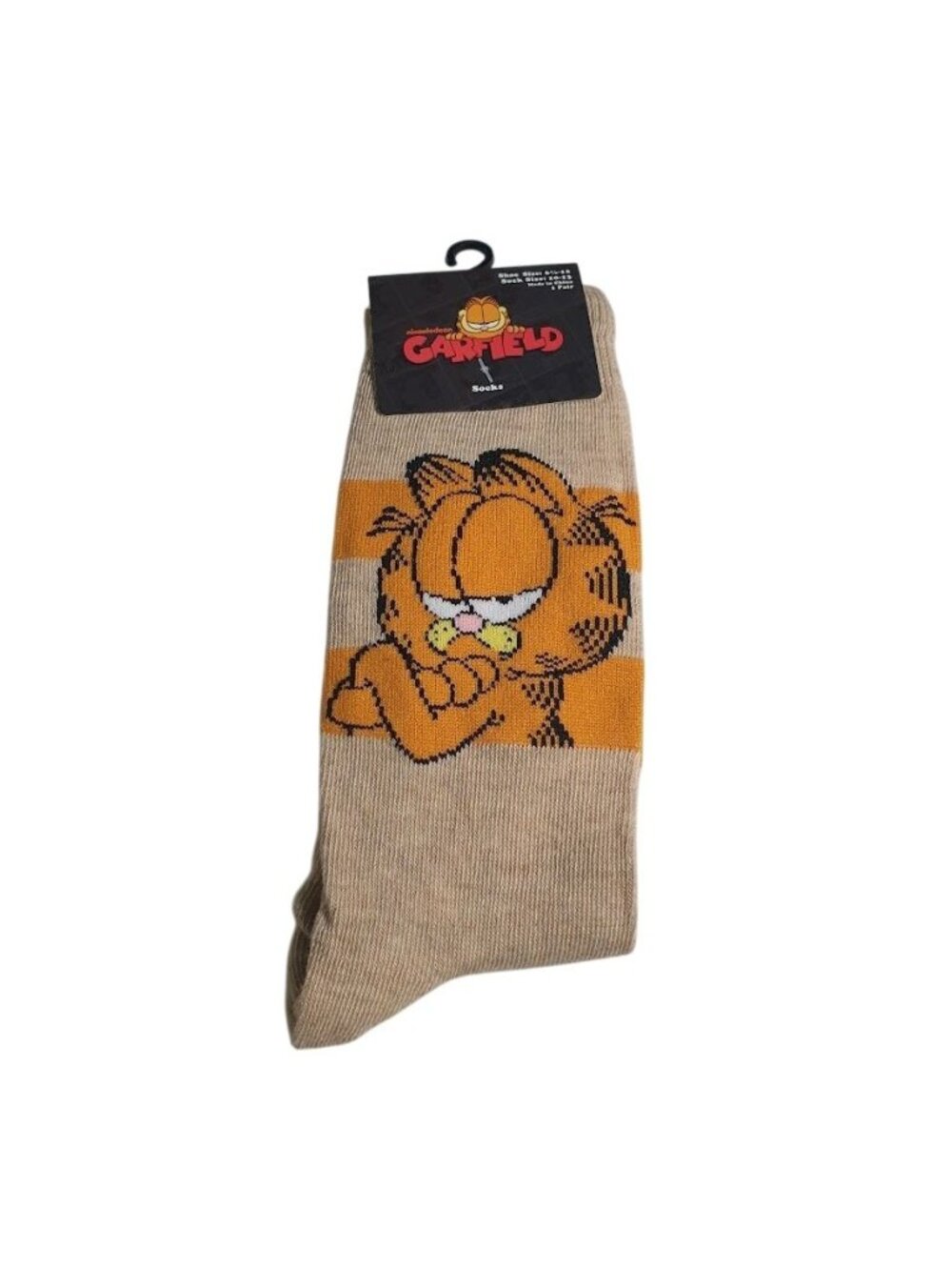 Garfield Beige Crew Socks Mens Shoe Size 6.5 12 Nickelodeon Graphic Orange Cat
